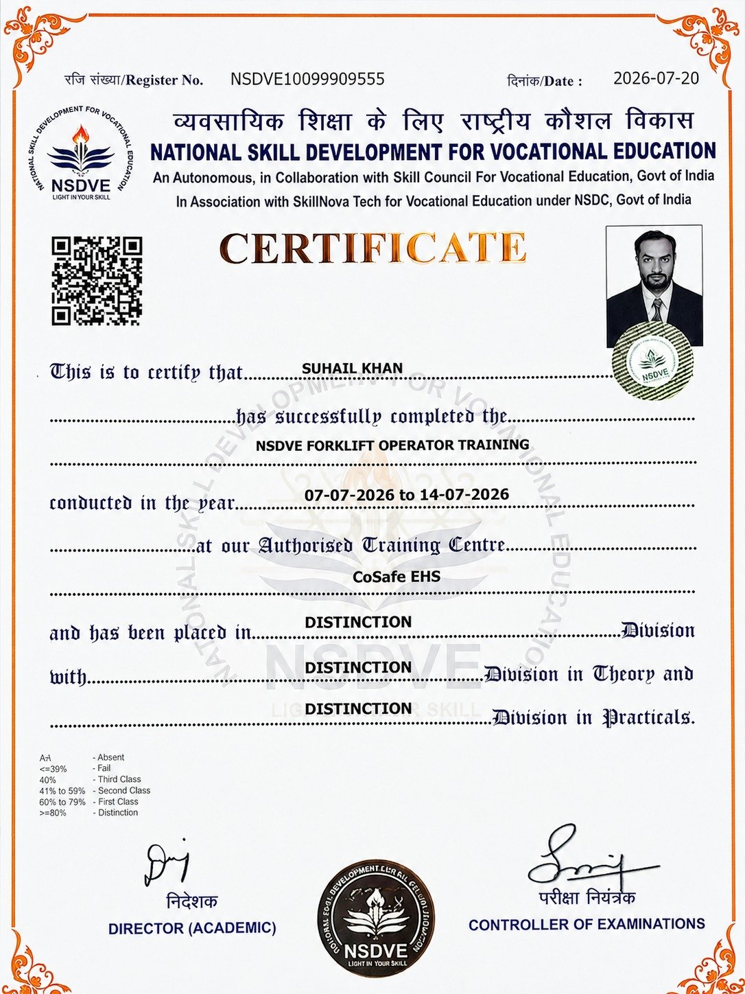 NSDVE Affiliated Forklift Operator Certificate