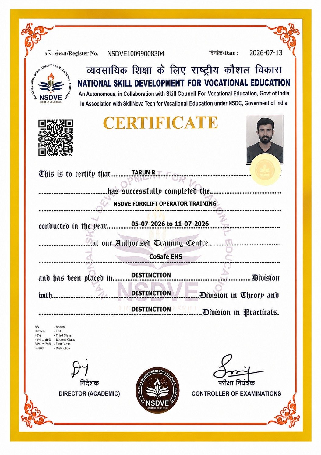 CoSafe EHS Course Completion Certificate
